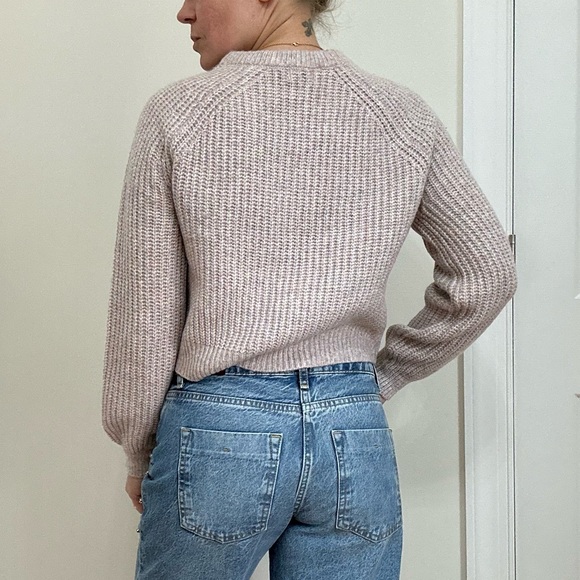 Cut Out Marled Knit Cable Pattern Crew Neck Pullover - Picture 6 of 8